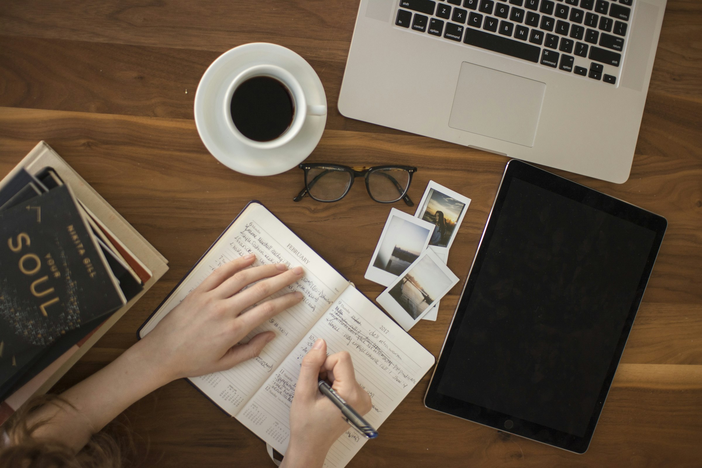 Open notebook and pencil on a study table